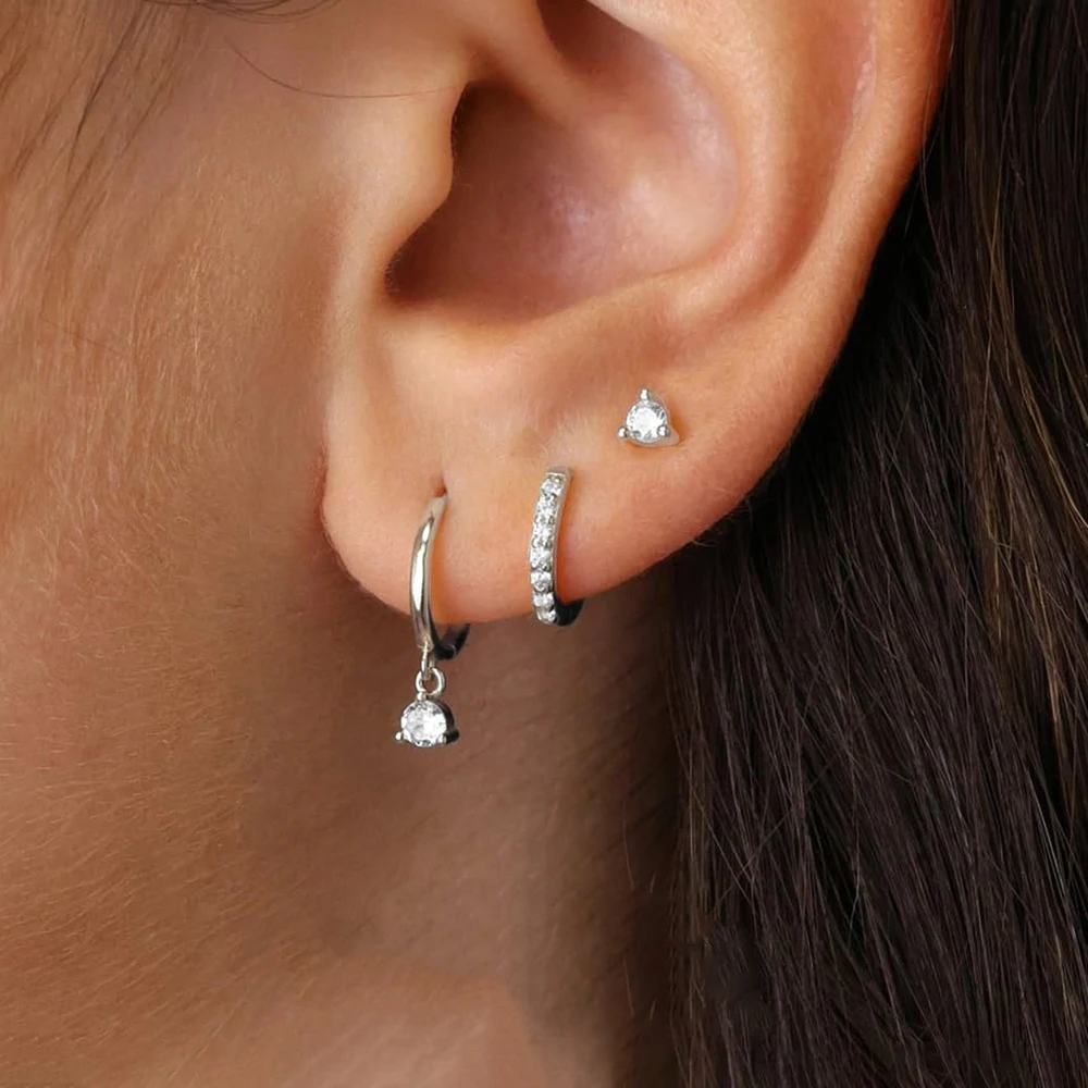 3PCS/Set Stainless Steel Earrings For Women Small Zircon 18K Gold Plated Punk Hoops Fashion Jewelry Gifts