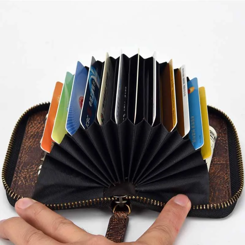 Genuine Leather ID Credit Card Case Men Wowen Zipper Coin Purse Natural Leather Mini Short Purse Clutch Wallets