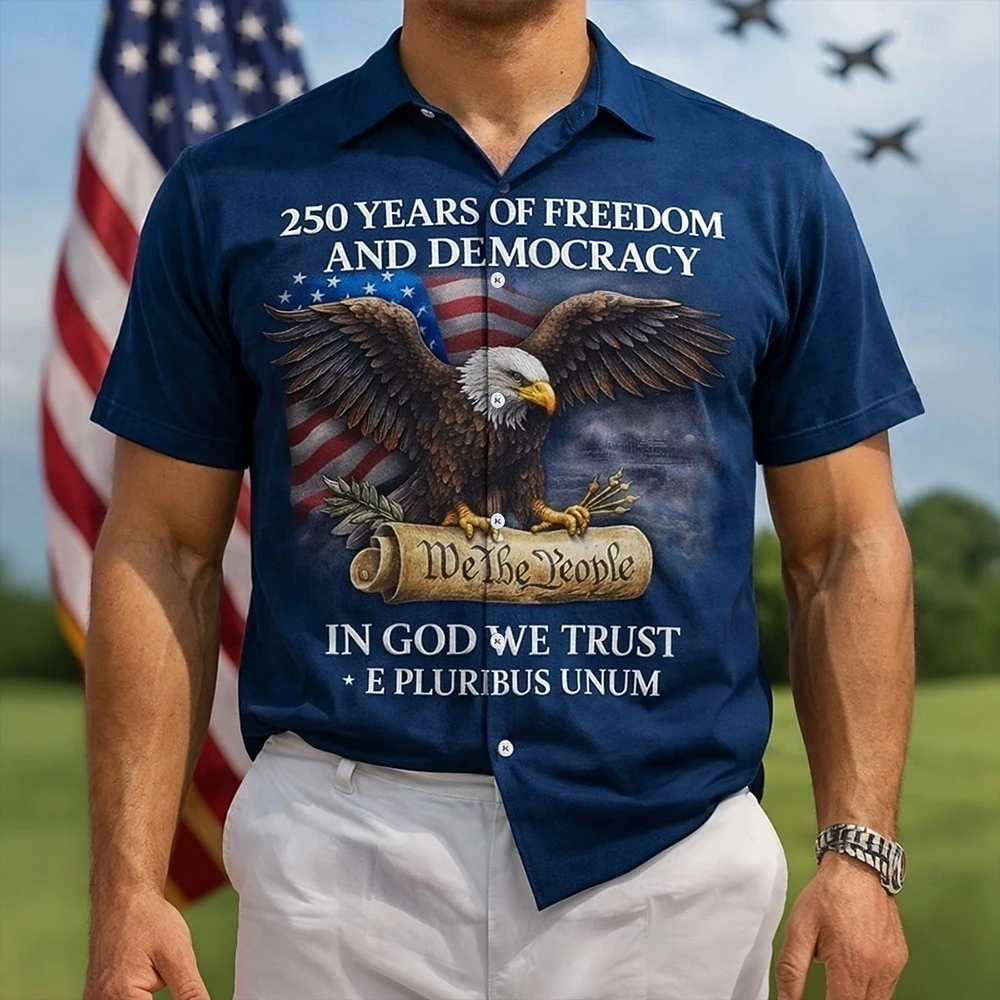 

New Men's Eagle We The People America's 250th Anniversary Shirt Button Up Shirt Short Sleeve Patriotic Outdoor Holiday Summer