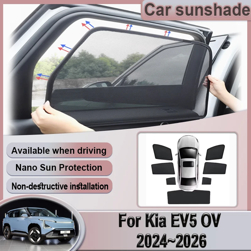 

For Kia EV5 OV 2024~2026 2025 Car Mesh Sunshade Windshield Covers Window Magnetic Visor Sun Shade Privacy Curtains Accessories