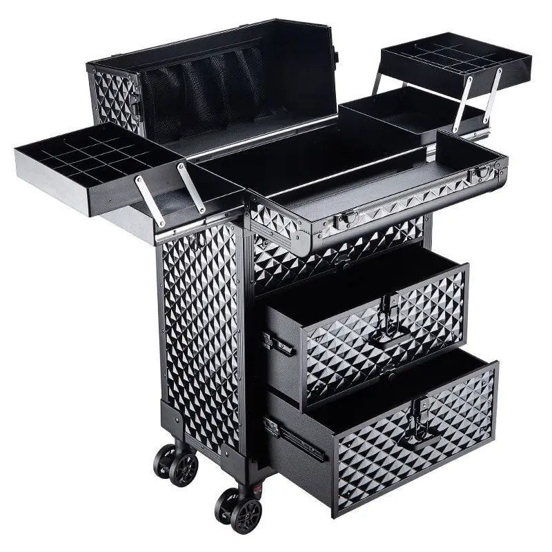 

Aluminum alloy tie rod portable cosmetic case, large-capacity storage for nail art embroidery tool box for follow-up artists