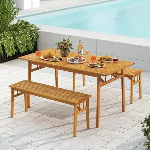 Outdoor Acacia Wood Dining Bench, 48” Wooden Bench Patio Furniture for Entryway Garden Poolside Balcony, 800 LBS (2)