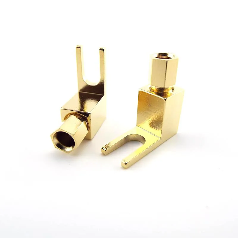 1pcs 4MM Banana Plug Y Fork Right Angle Audio Speaker Wire Connector Jack adaptor Adapter Gold Plated Screw Solderless parts D3