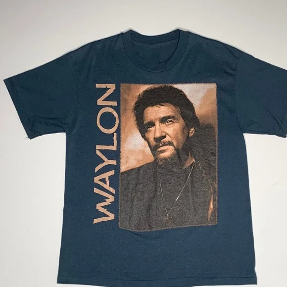 

Винтажная рубашка VTG 90s, Waylon Jennings Waymore, блюз, черная, унисекс, S-234XL CC853