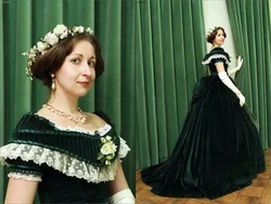 Green Velvet 1860s Victorian Civil War Scarlett Costume Princess sisi the empress Dress Vintage Southern Belle Costume Ball Gown