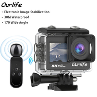 Ourlife MTR60 Pro 5K Action Camera 2.0'' Touch Screen 170° 30M Waterproof 5X Zoom WiFi Sport Camera With 2 in 1 Remote Control