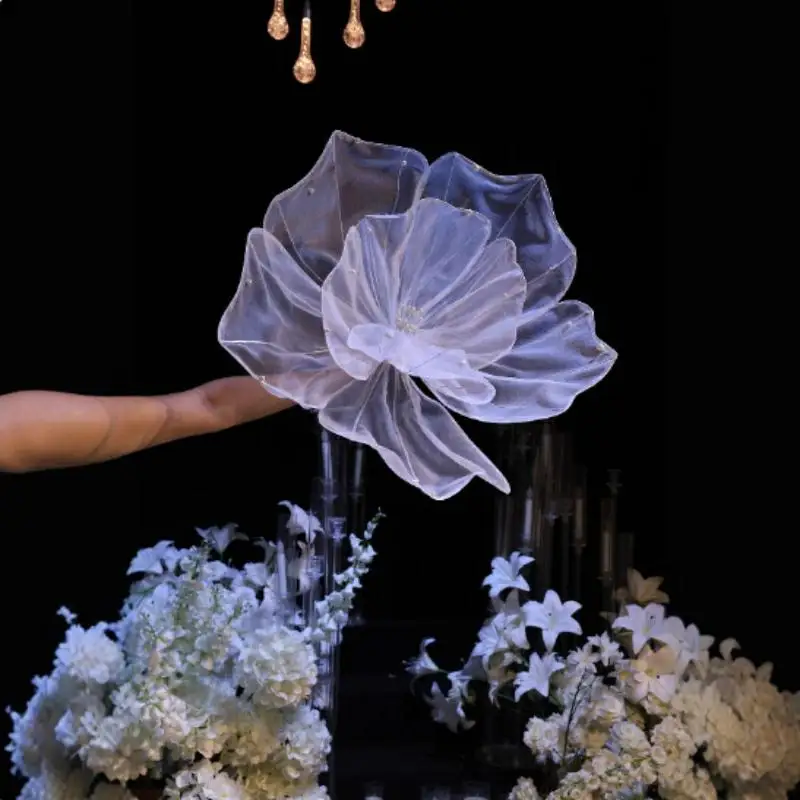 

3PCS Silk Organza Floral Arrangement Wedding Bead Embroidery Wall Backdrop Display for Stage Showcase Home Decoration