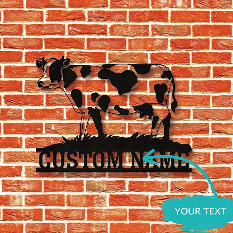 Custom Vintage Cow Farmhouse Metal Sign - Personalized Farm Wall Art, Barn Ranch Rustic Decor, Farmer Gift.