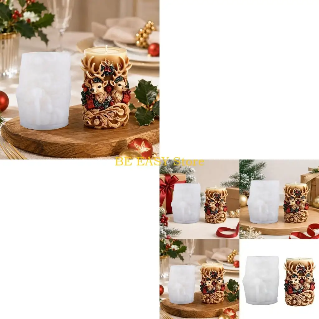E28F Raised Deer Pattern Pour Form for Christmas Display Projects, Flexible Cylinder Design for Table Styling, Round Profile,