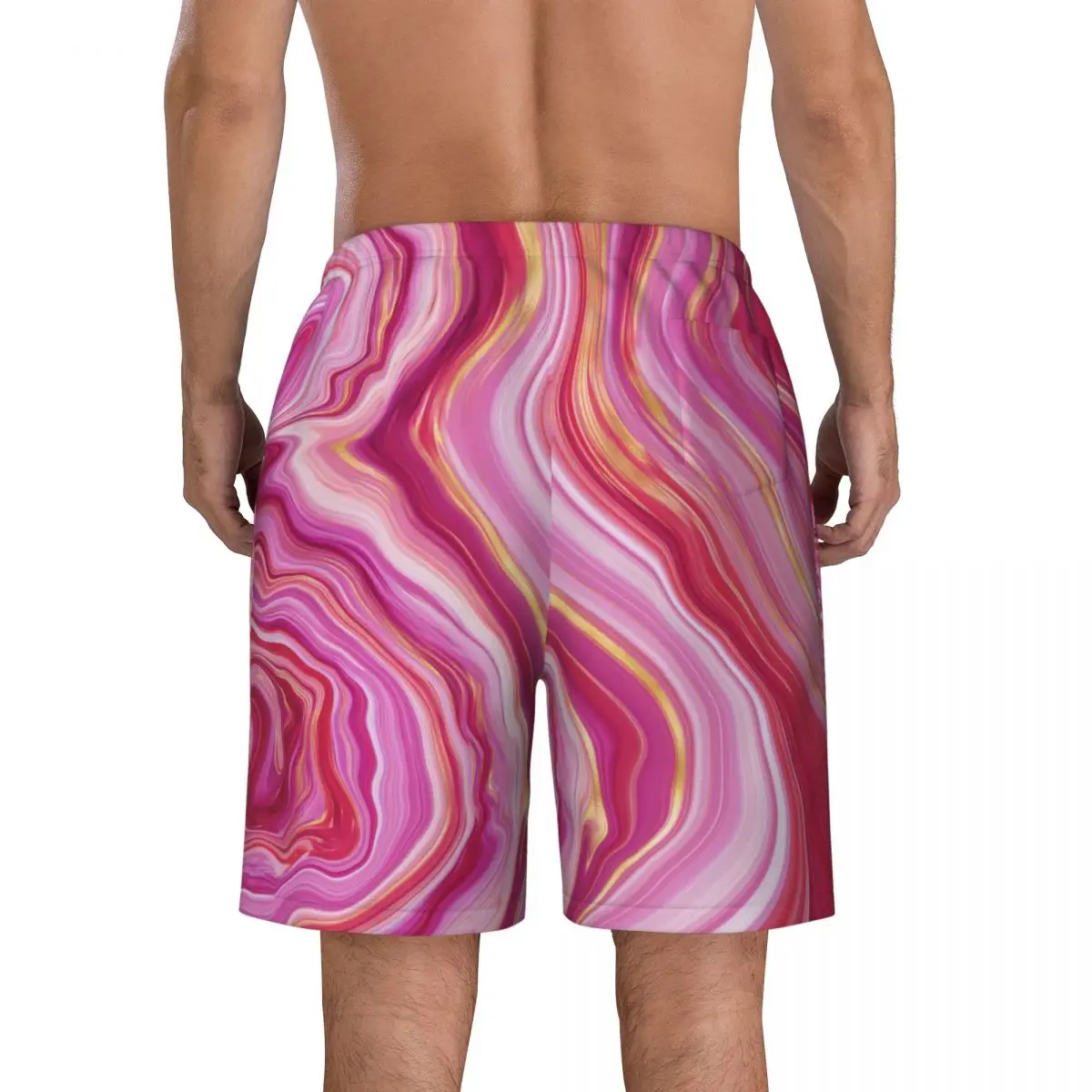 Short de planche imprimé marbre pour homme, short de sport liquide rose, pantalon court de planche de surf, maillot de plage respirant, drôle, grande taille, été, Y2K