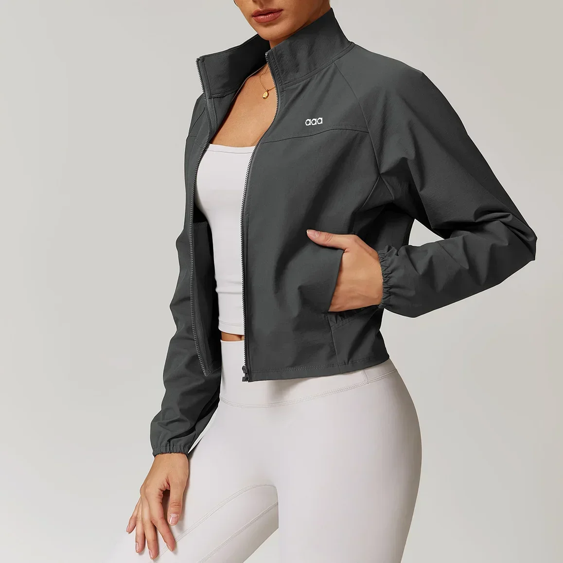 Quick Dry Breathable Stand Collar Running Jacket for Women Yoga Outdoor Fitness Sports Activewear Top