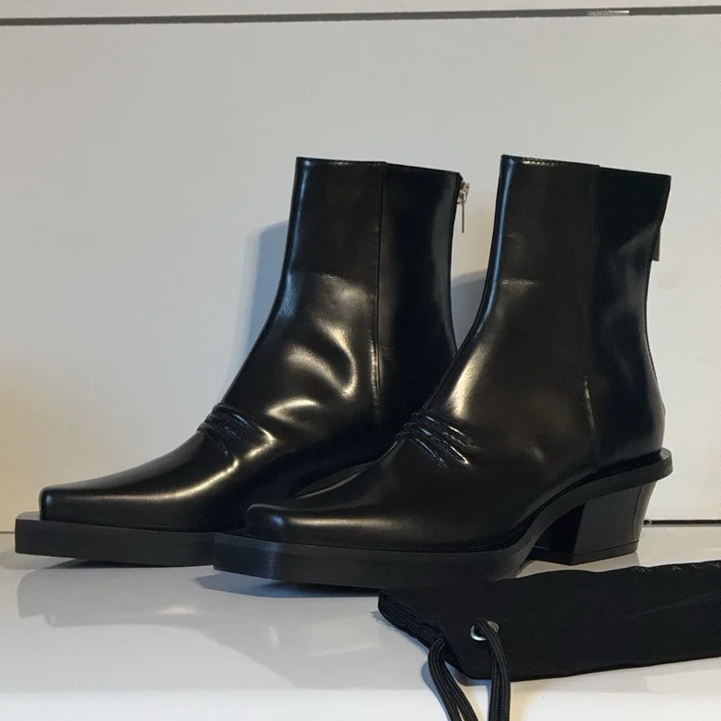 

Matte Leather Pleated Ankle Boots Sexy Pointed Toe Square Heel Zipper New Arrivals Fashion Women Modern Shoes