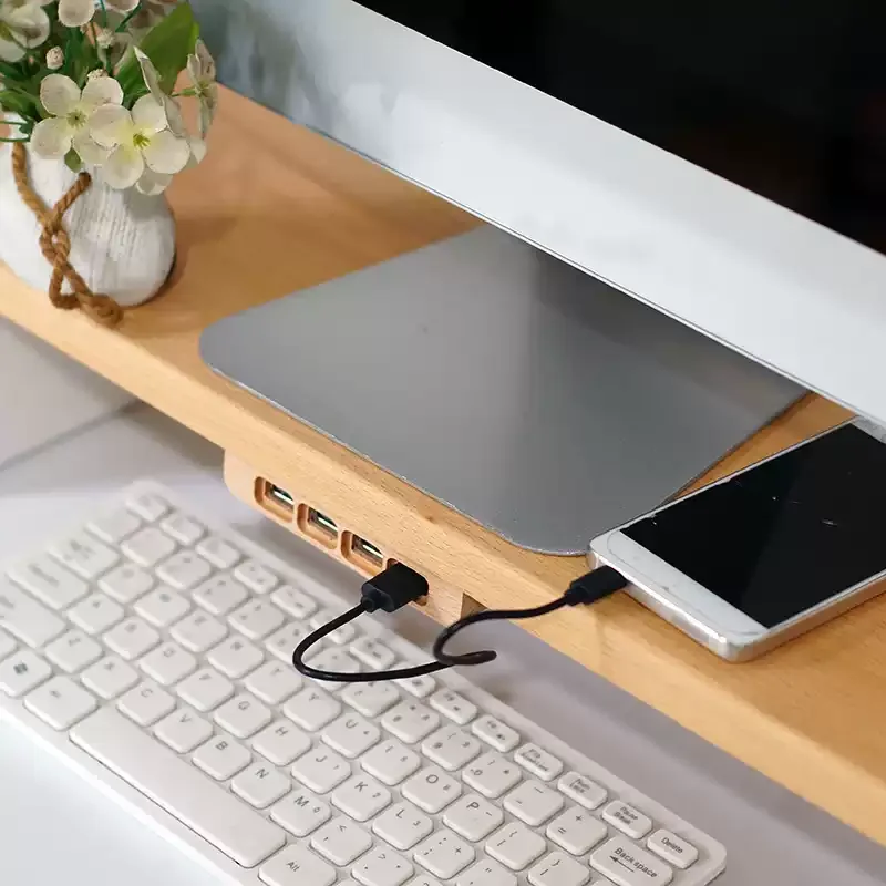 Wooden Self Adhesive Under Desk USB Hub Multi Port USB C Charging Station for Desktop PD QC Fast Charging Adapter for Phone
