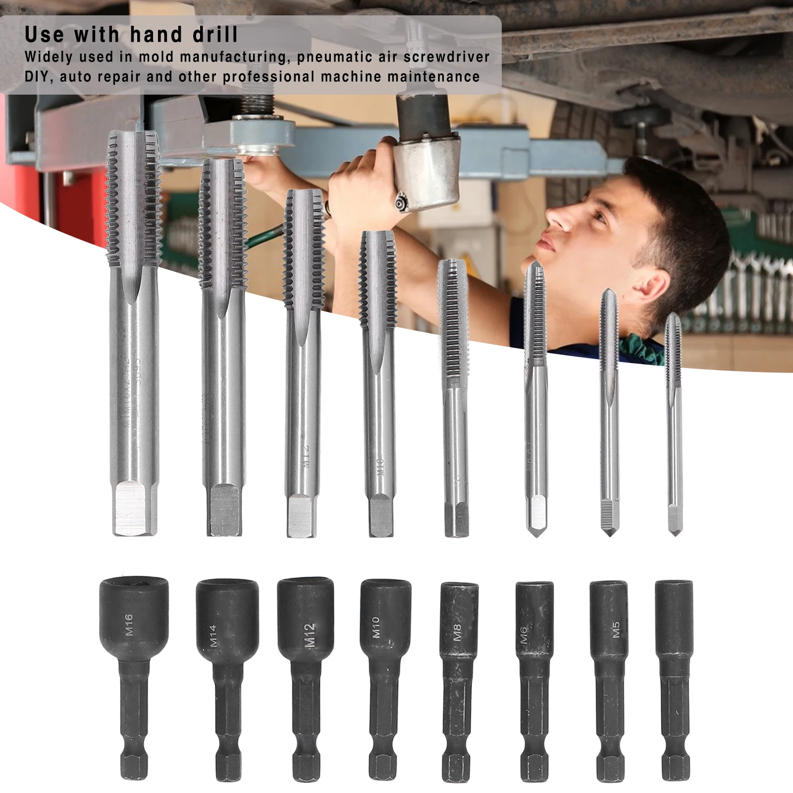 

Tap Socket Set Machine Lengthened Tapping Chuck 1/4in Hex Shank Steel Hand Tools 1/4in Hex Shank Tap Socket
