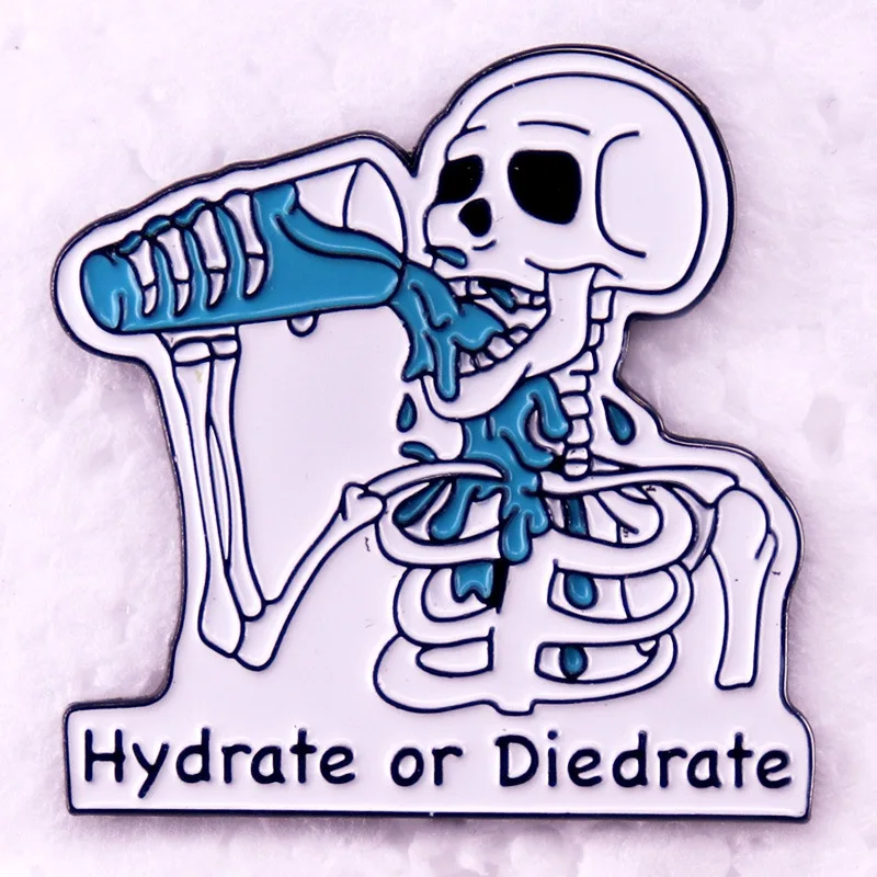 A3026 Hydrate or Diedrate Skeleton Drink Water Lapel Pins for Backpack Enamel Pins Brooches for Clothing Badges Accessories Gift