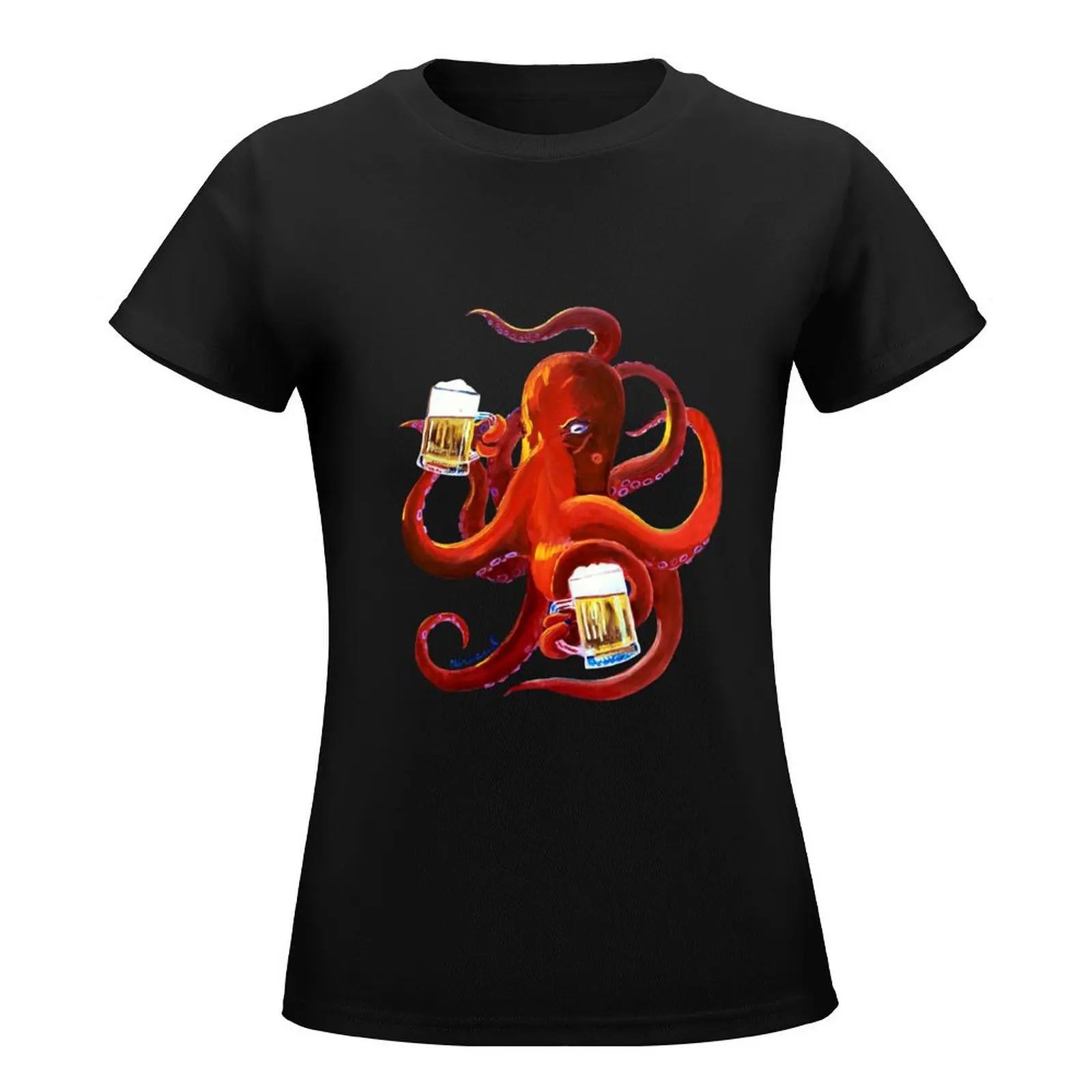 Octopus Painting, Red Octopus Drinking Beer, Animals and Beer, Octopus Art, Dining Room Painting, Funny Beer Poster, Man T-Shirt