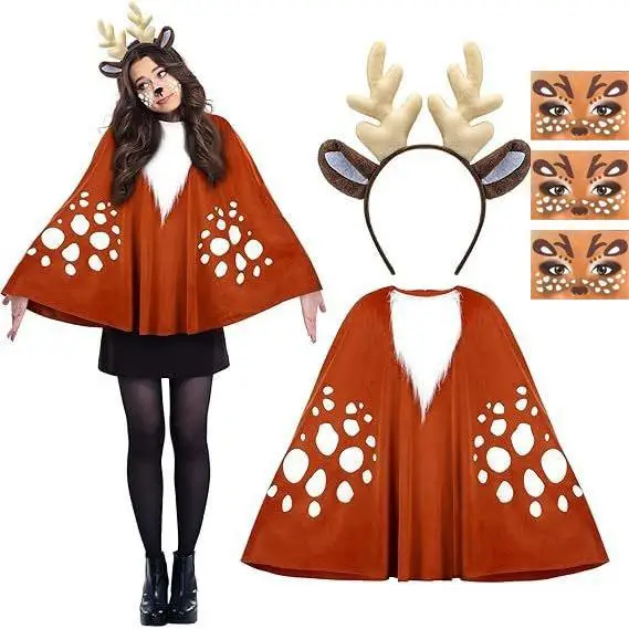 

Adorable Christmas Jungle Deer Robe Cosplay Costume Halloween Performance Costume Women's Ethnic Stage Clothing