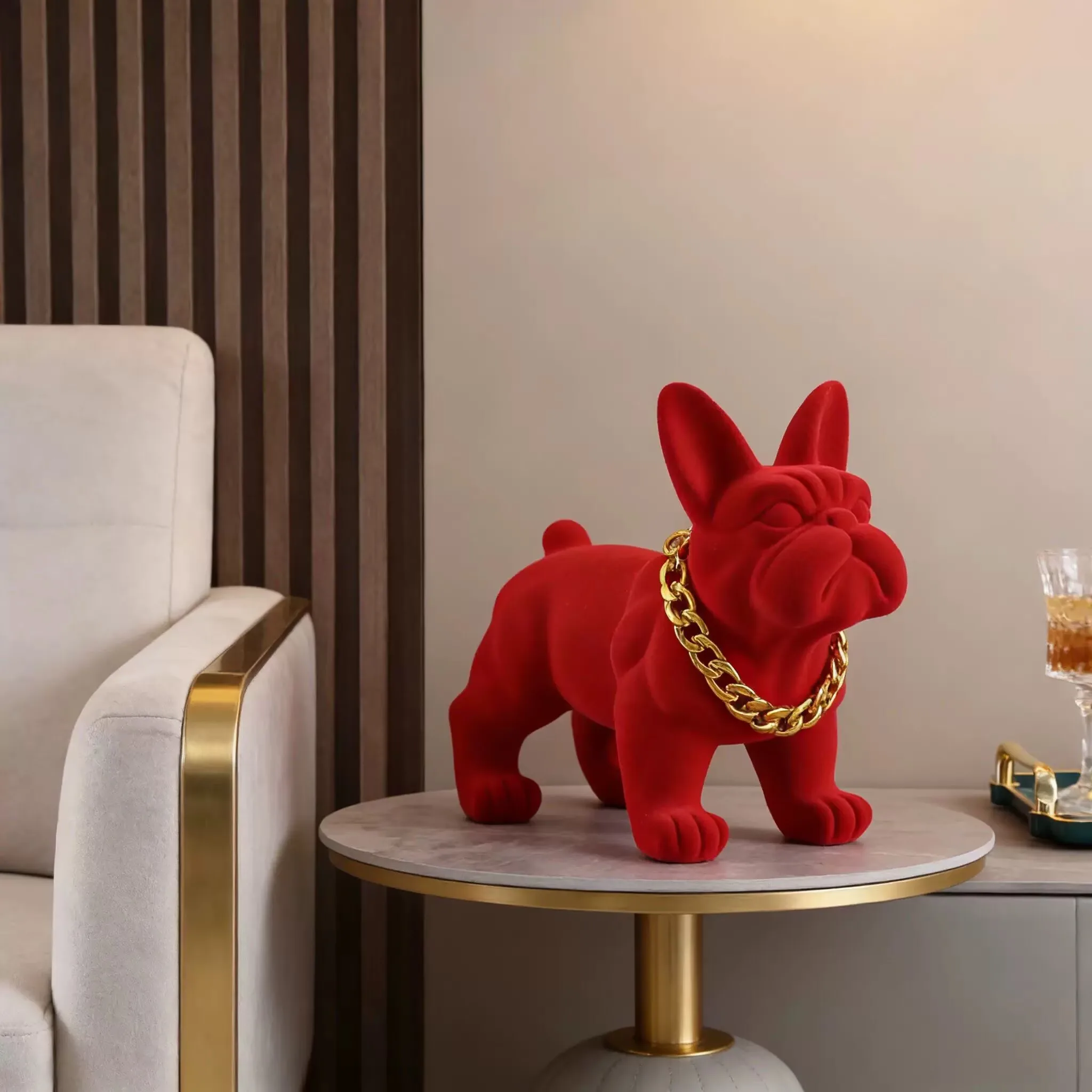 Room decoration animal sculpture Nordic plush method fighting dog piggy bank decoration living room entrance decoration gift