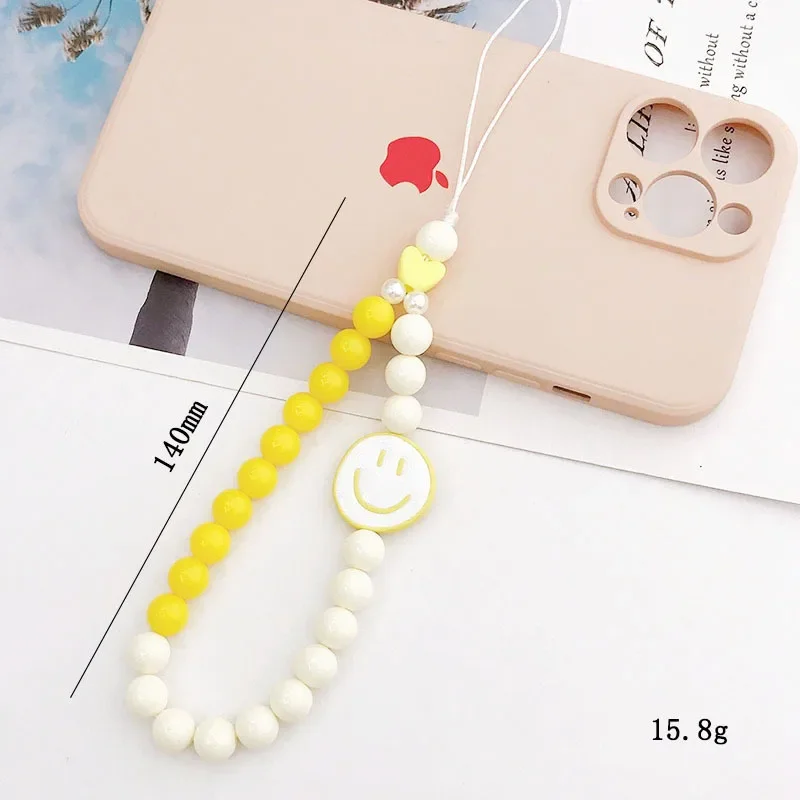 Fashion Acrylic Colorful Beads Mobile Phone Chain For Women Love Phone Case Strap Lanyard Charm DIY Jewelry Accessories