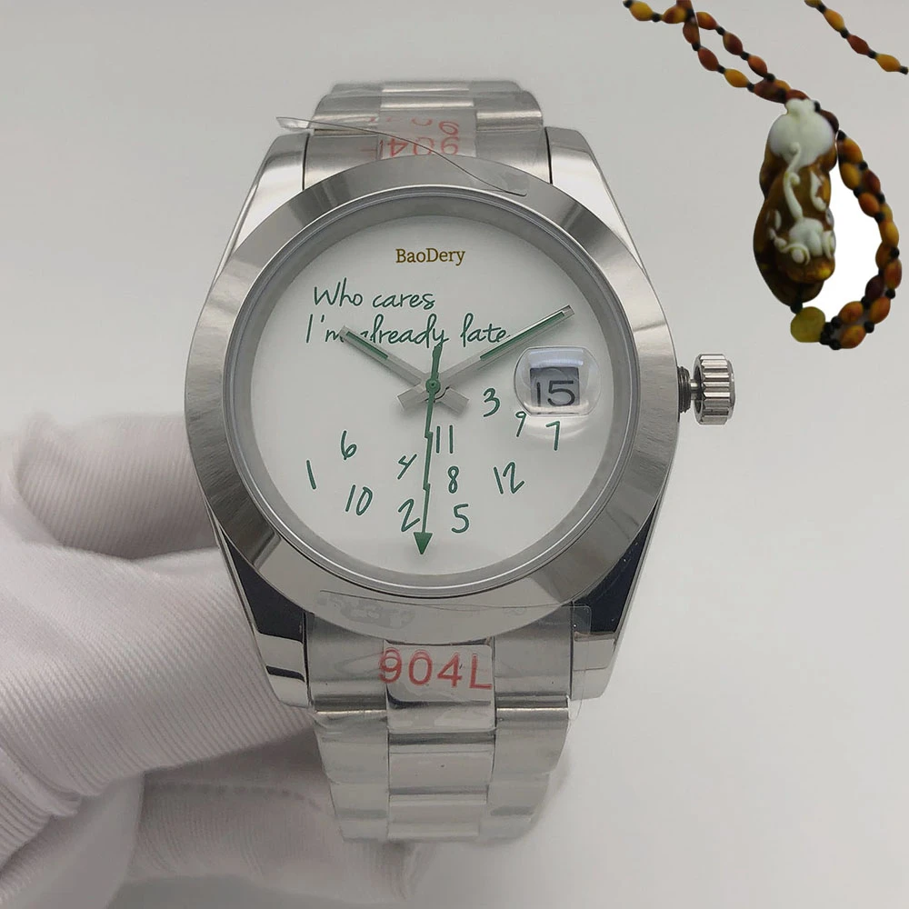 Customized LogoFashionable 40mm men's watch with Arabic numerals, mechanical movement and calendar window, men's gift