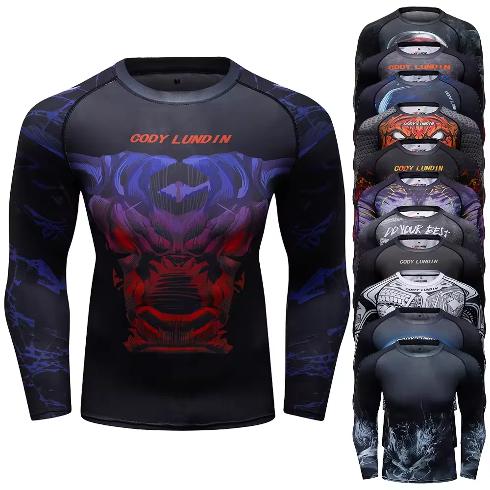 Tani Bjj MMA Rashguard Jujitsu T-shirt męski ochraniacz na wysypkę z długim rękawem sublimacyjny koszulka kompresyjna odzież do ćwiczeń sportowy