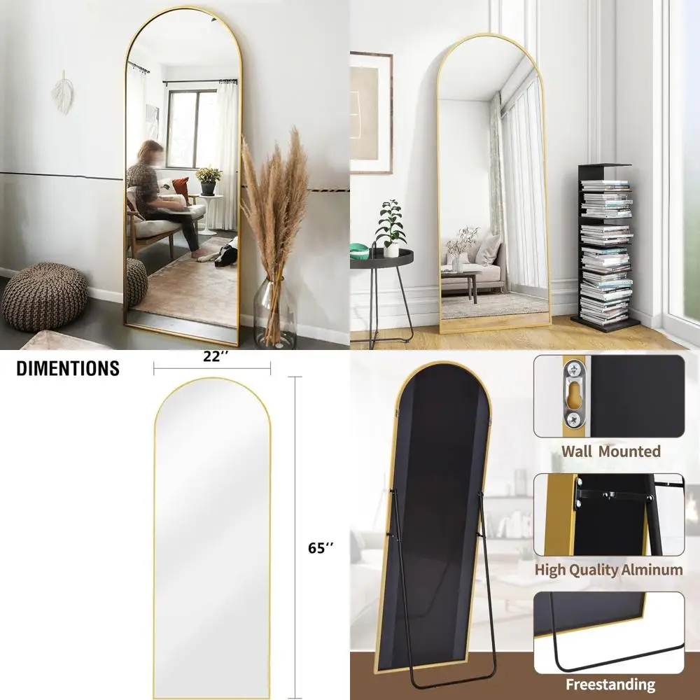 Pełnowymiarowe lustro z aluminiową ramą, do postawienia lub zawieszenia, do montażu podłogowego i ściennego, lustro na całe ciało do dekoracji domu.