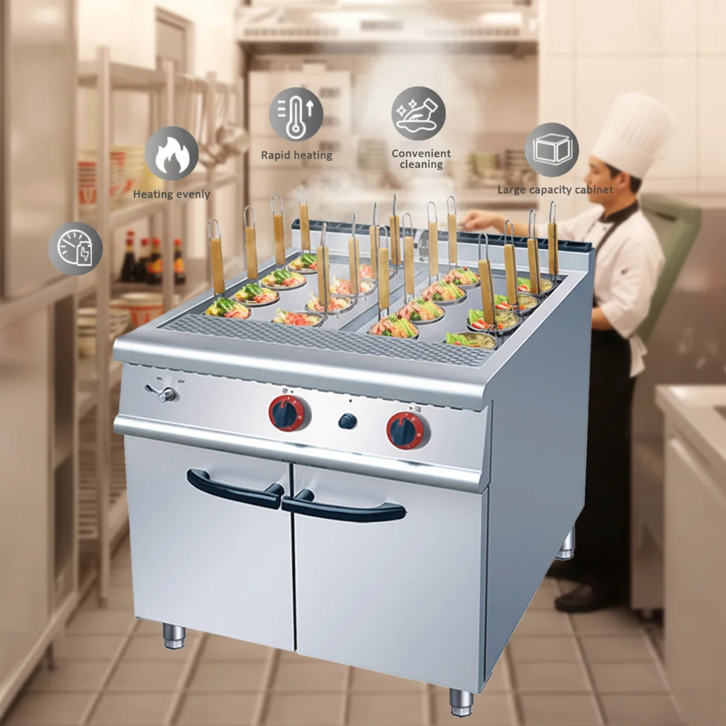 Commercial Freestanding Industrial Pasta Cooker 16-Basket Stainless Steel Oven Built-in Cabinets Gas Noodle Boiler Combination