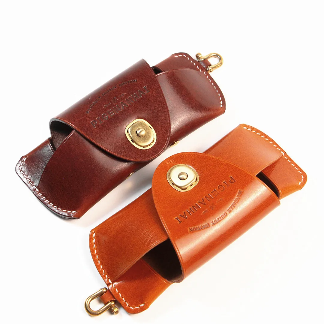 Portable American Retro Tanned Leather Glasses Case Men's Sunglasses Storage Box with Lanyard Genuine Leather Eyewear