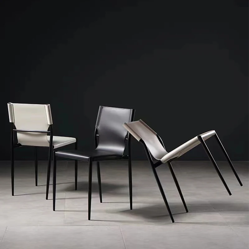 Modern Italian Saddle Leather Dining Chair Home Simple Back Stool Light Luxury Tea Restaurant Furniture Min Table Chair