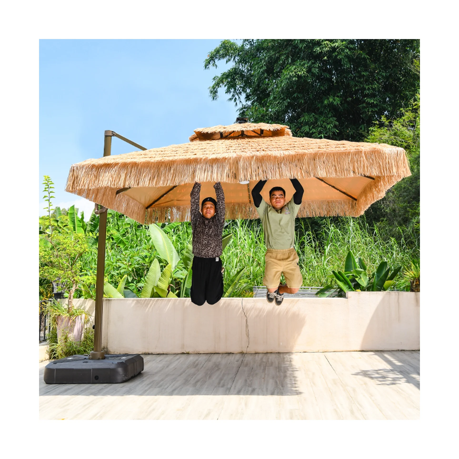

3M Diameter Straw Umbrella with Water Tank, Sunshade Umbrella, Roman Umbrella, Thatched Umbrella, Patio Umbrella, Beach Umbrella