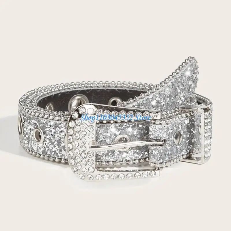 بلينغ ذكر أنثى الجينز تنورة حزام الخصر مع حجر الراين مشبك حزام قاطرة