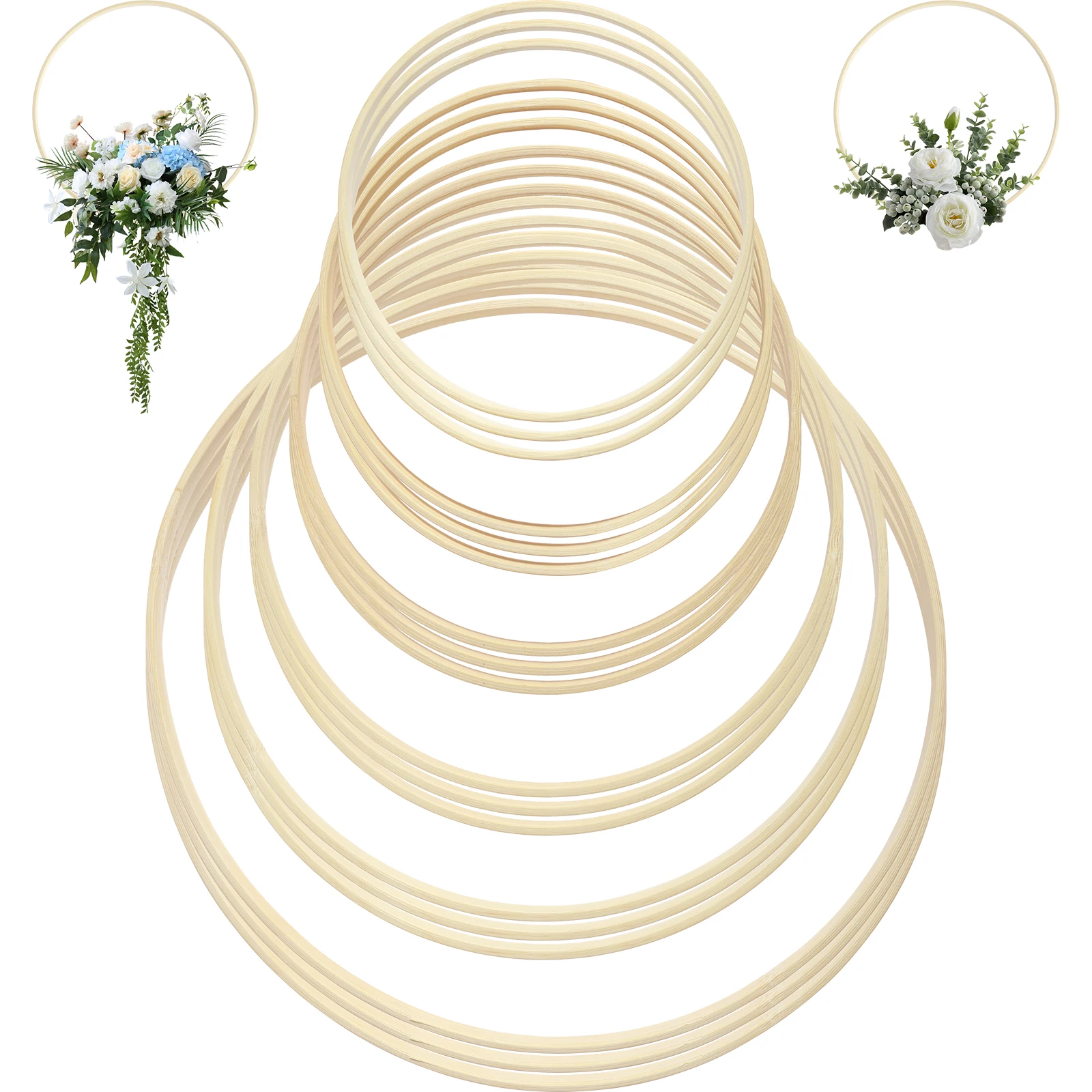 

18Pcs Bamboo Rings Set 6 Sizes DIY Bamboo Hoops Set Multipurpose Bamboo Wreath Smooth Craft Hoop for DIY Wedding Wreath Decor