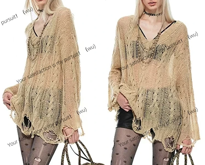 

Women Hole Hollow Out Y2K T-shirts Batwing Sleeve Knitted Shirt For Women Loose Streetwear Tops Spring Autumn 2025