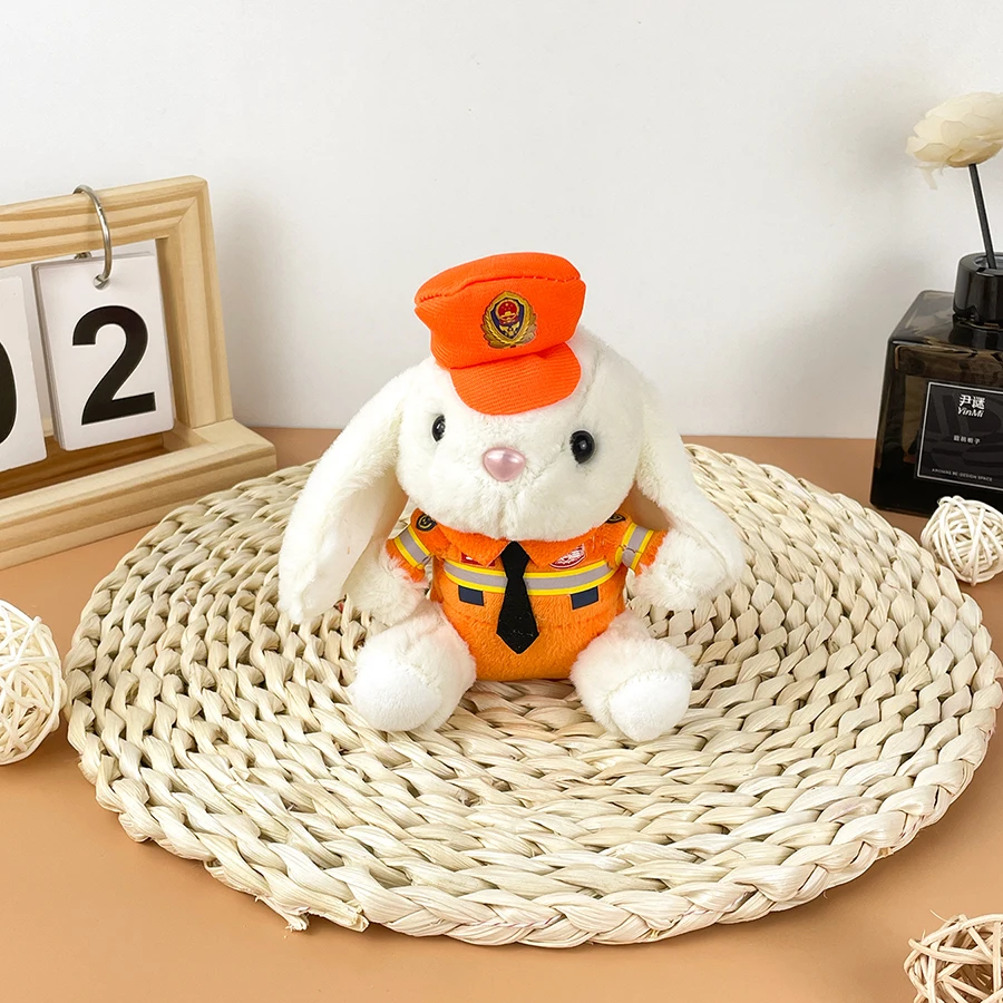 الشرطة الأرنب أفخم قلادة رجال الاطفاء دمية لينة محشوة دمية شرطة المرور المفاتيح لعبة حقيبة مدرسية زوجين هدية المفاتيح