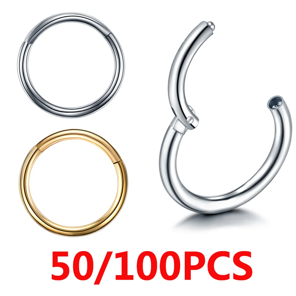 50/100Pcs Round Ear Helix Hoop Earrings 16G 20G Stainless Steel Hinged Segment Nose Piercing Body Jewelry Wholesale 6-16mm