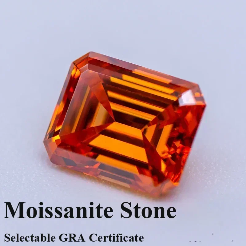 

Moissanite Stone Orange Color Emerald Cut Lab Grown Diamond Charms Necklace Earrings Main Materials With Certifi