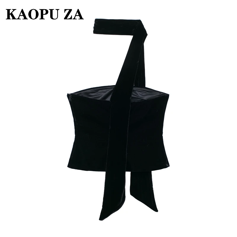 KAOPU ZA 2024 Autumn New Woman's Chic Shoulder Vest Velvet Fashion Lady Scarf Collar Waistcoat Slim Sleeveless Halter Top Gilet