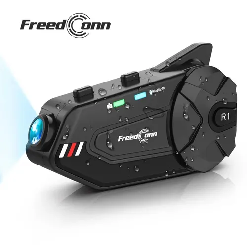 Imagen 1 del producto Freedconn-intercomunicador R1 Plus para casco de motocicleta, auriculares con cámara de salpicadero, Bluetooth, comunicador manos libres, grabación de vídeo, interfono 1080P