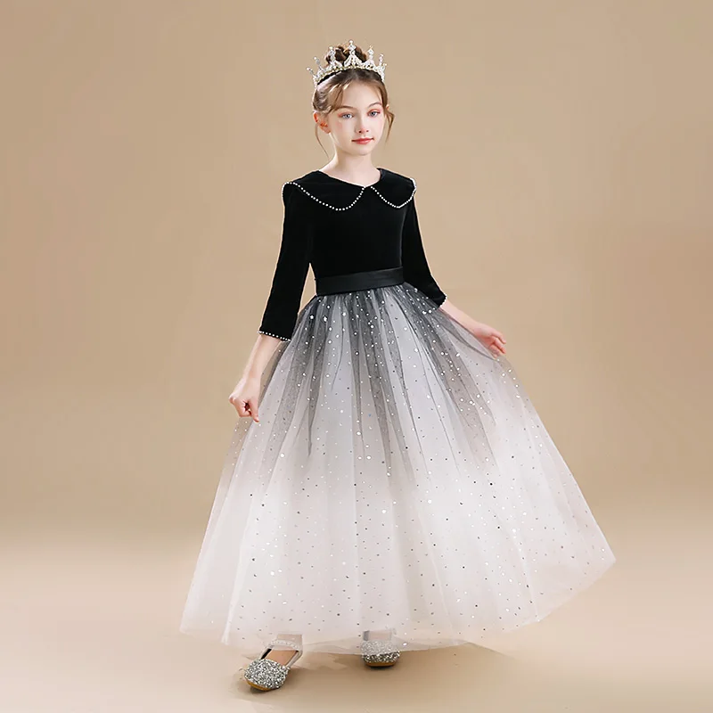 Girls mid-sleeve gradient teen dress Girls Birthday Pageant Concert Evening gown Wedding dress/Customizable