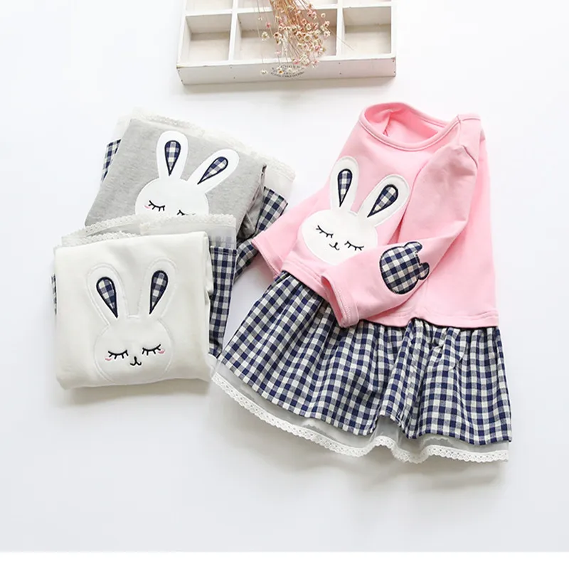 Girls Dress 2024 Spring Casual Style Baby Girl Clothes Long Sleeve Cartoon Embroiderie Bunny Princess Dress for Kids Clothes