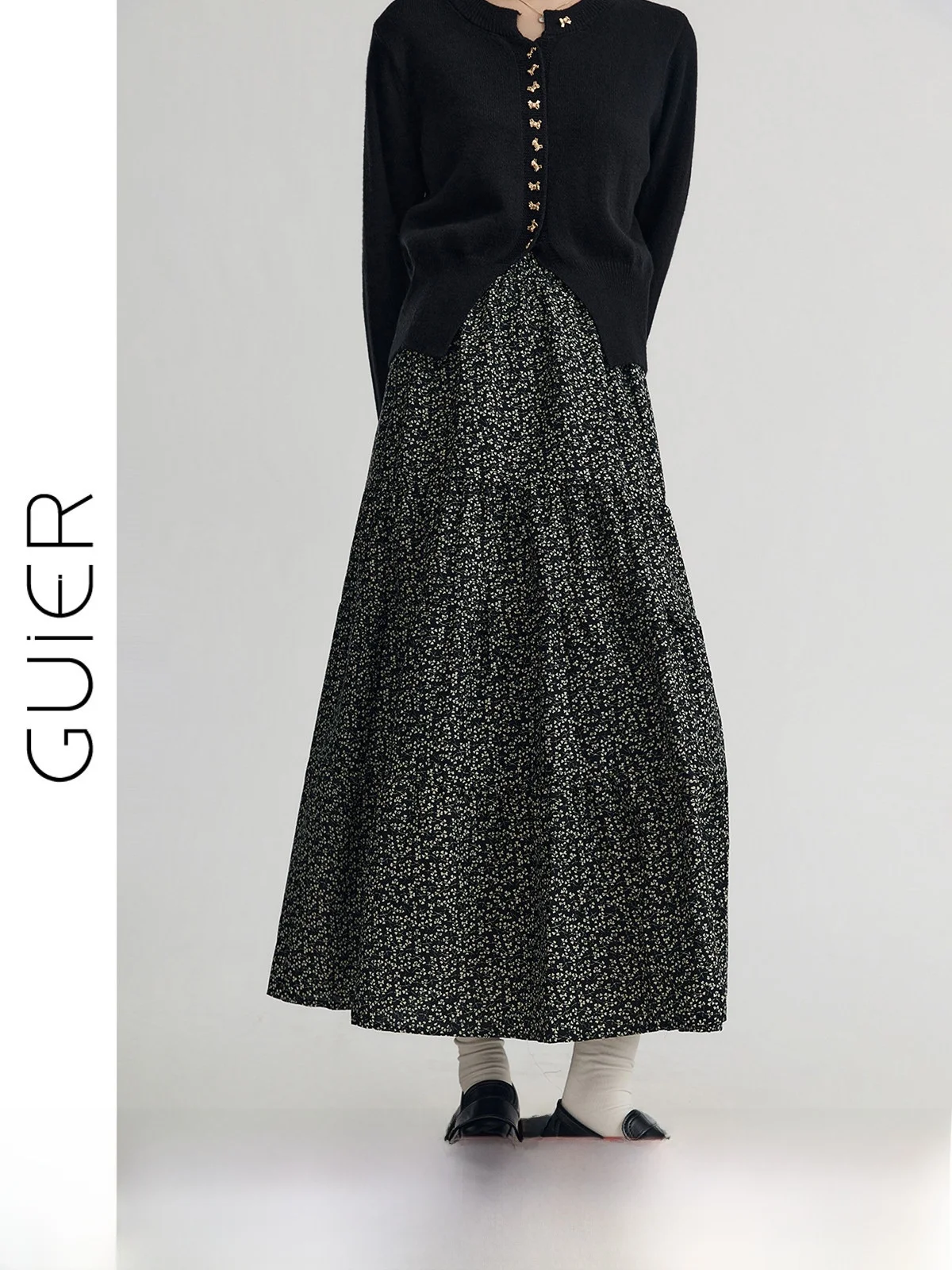 

Floral A-Line Midi Skirt High Waist Women's Spring Autumn 2025 New Retro Versatile Long f-length Skirt Casual Sle