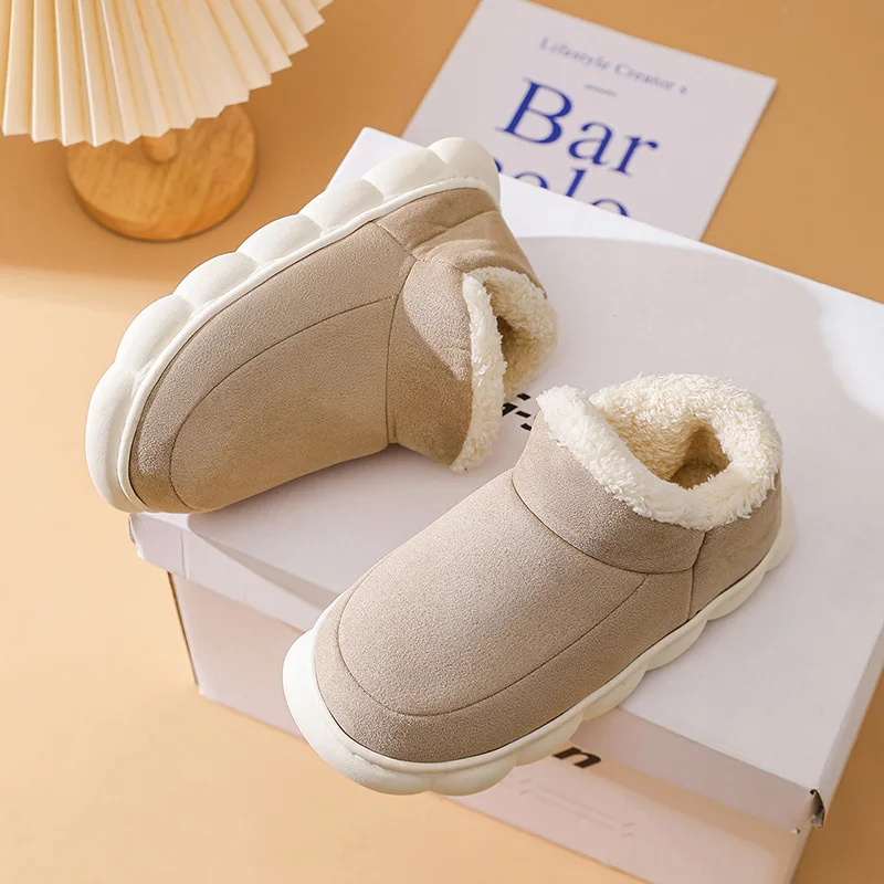 Solid Color Bagen Cotton Embroidery Stuffed Home Thick Sole Plaid Furry Cotton Slippers Cute Non-slip Indoor Slippers Mom Gift