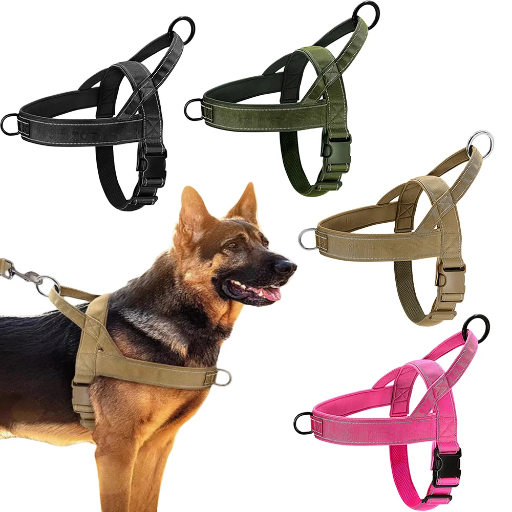 Arnés táctico anti-tirón para perros, nailon 1000D ajustable para perros grandes, chaleco de adiestramiento al aire libre con asa y reflectante