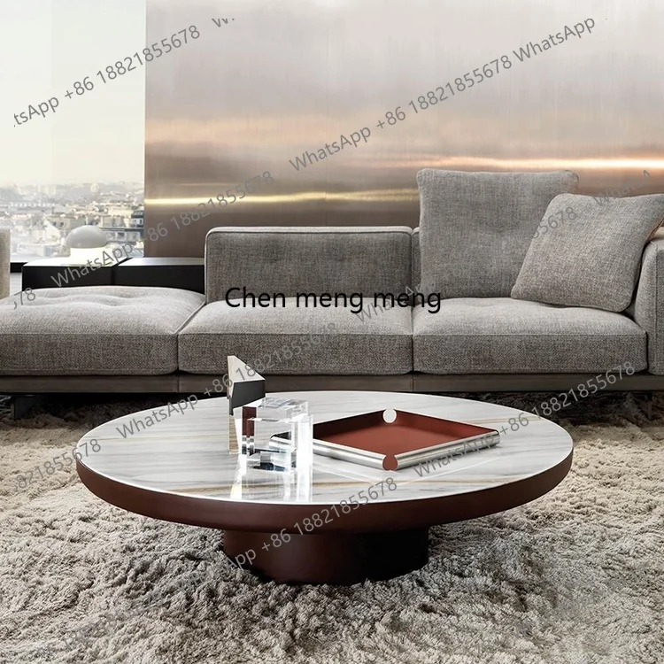 

Italian Style Modern Round Coffee Table With Marble Top and Storage Solid Wood Sofa Center Table for Living Room or Villa