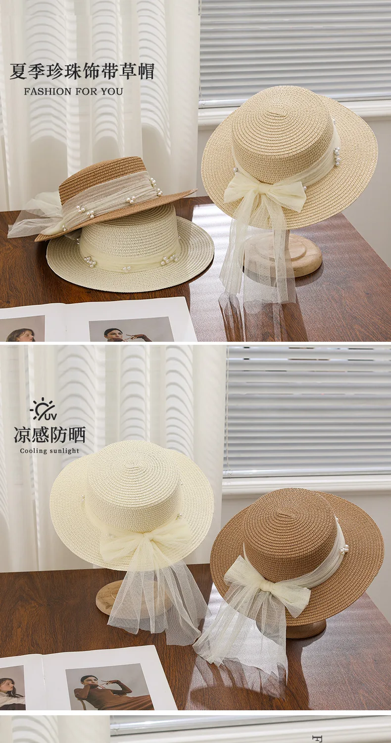 Koreanischer handgewebter Strohhut für Damen, atmungsaktiver Sonnenschutz, Sonnenhut für den Sommer, Outdoor-Reisen, UV-Schutz, Strand-Panama-Kappe – Detail 1