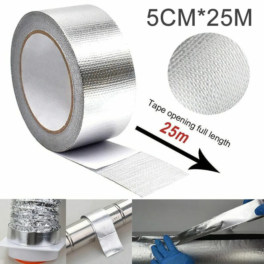 Reflective Aluminum Thermal Exhaust Tape Air Intake Heat Insulation Shield Wrap Reflective Heat Barrier Engine 25M*5cm