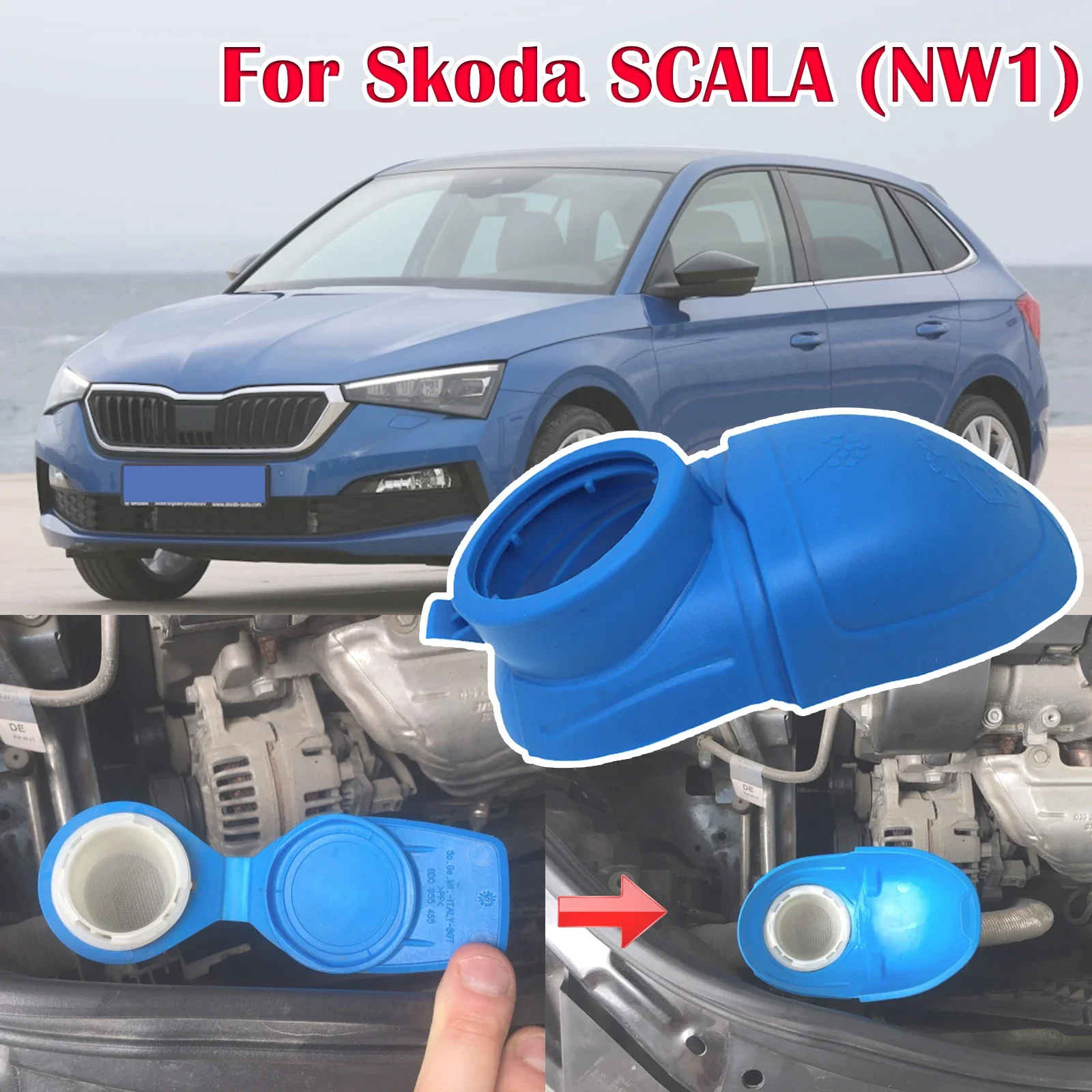 

For Skoda SCALA (NW1) 1.0 TSI 2020 Car Wiper Washer Fluid Reservoir Tank Bottle Cover Filler Cap Lid Wash Funnel Accessories