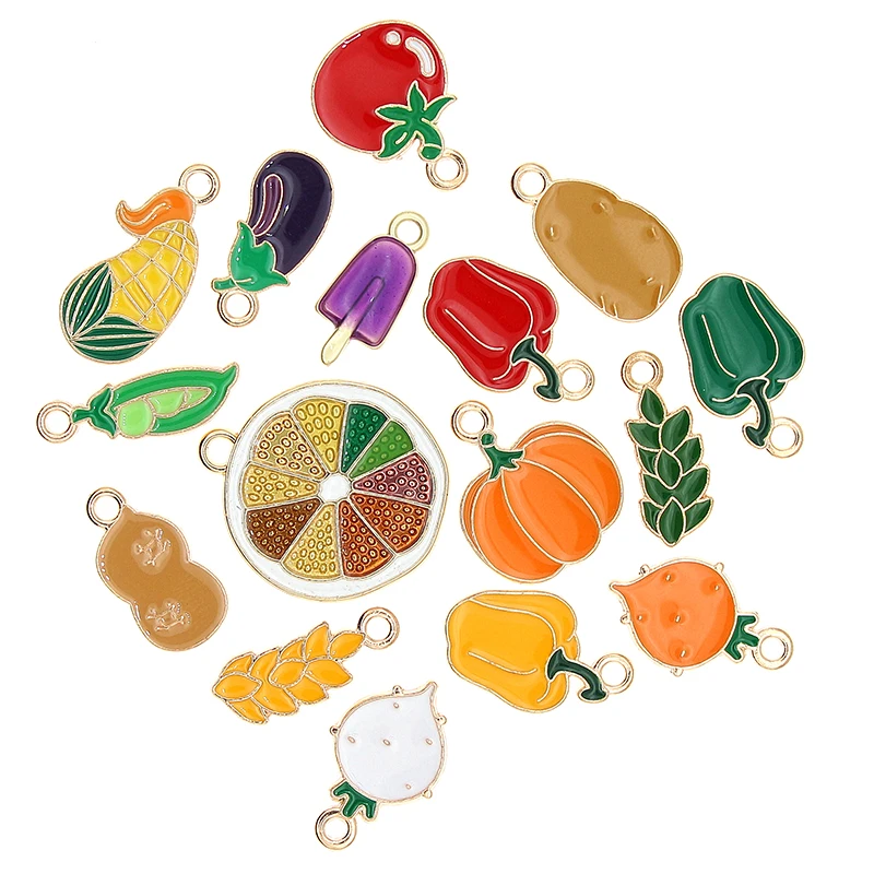 20pcs Cute Peas Corn Potatoes Green Peppers Tomatoes Fruit & Vegetable Enamel Charms for Earrings DIY Jewelry Necklaces Pendants