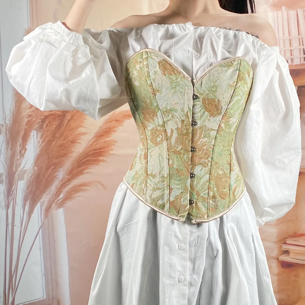 

Women Sexy Vintage Green Blue Corset Overbust Floral Red Bustier Top Lace Up Fashion Gothic Black Corsets Lingerie Shaperwear