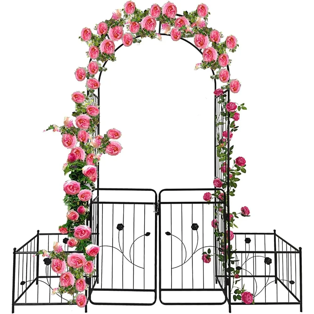 

Metal Garden Arbor Arch with Gate and Plant Box, 86.6" H Garden Trellis Wedding Arch Party Decoration for Outdoor Lawn Climbing